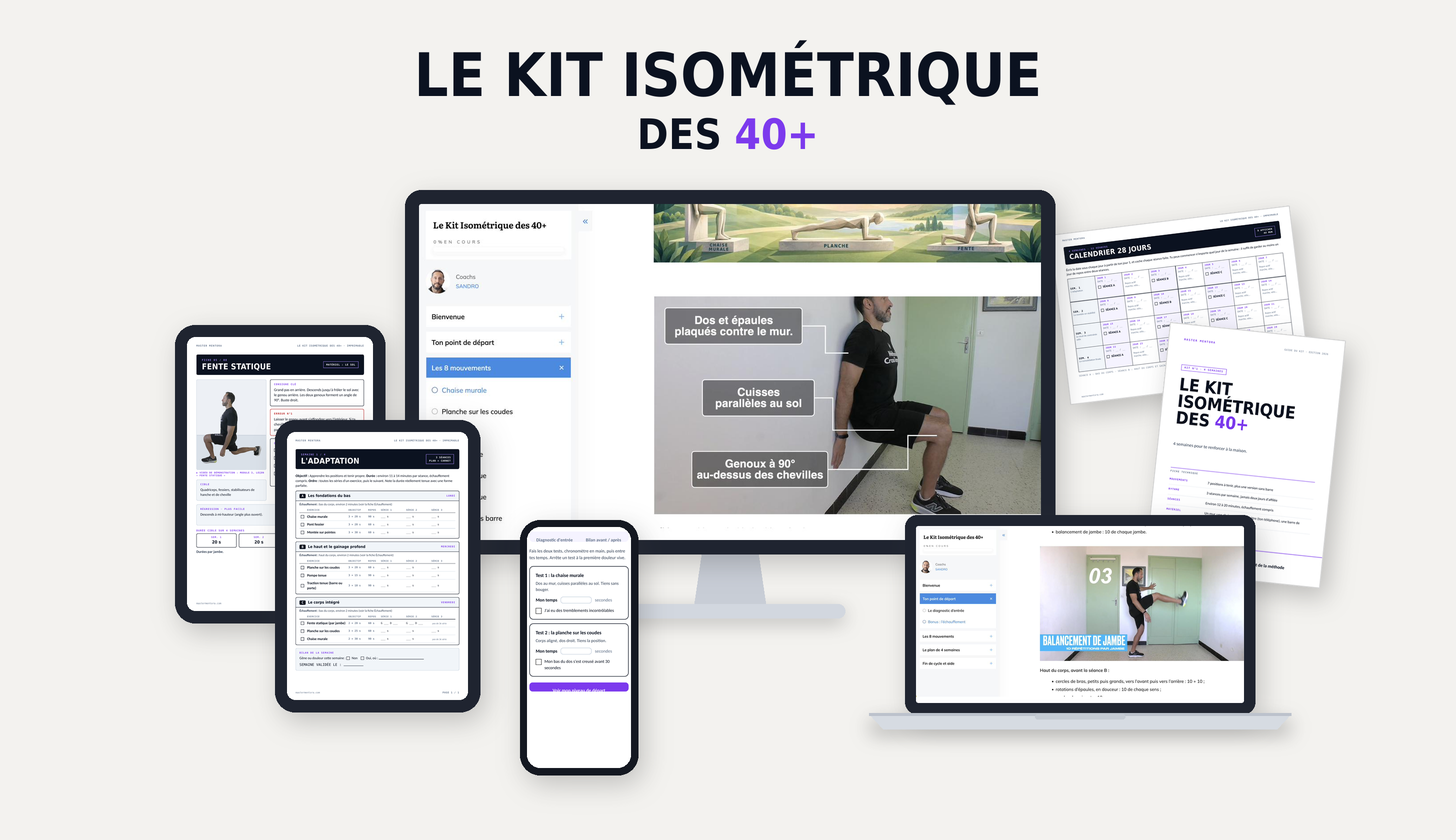 Le contenu du Kit Isométrique des 40+ sur ordinateur, tablette et téléphone
